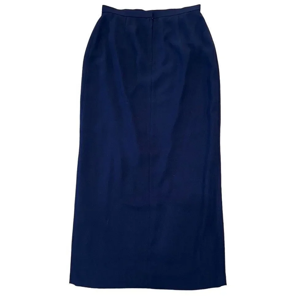 Adrianna Papell Womens 14P Navy Maxi‎ Skirt Full Length Side Slit Formal Elegant